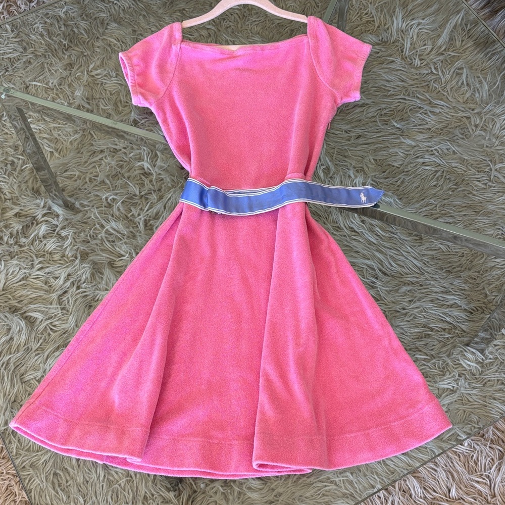 Sweet Vintage Ralph Lauren Pink Terrycloth Dress with Blue Belt M